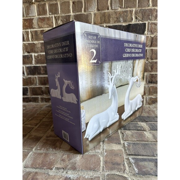 Modern Deer Holiday Decorative, Set of 2, White